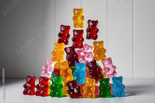 Vivid Gummy Bear Candy Displayed on White Background with Incredible Detail photo