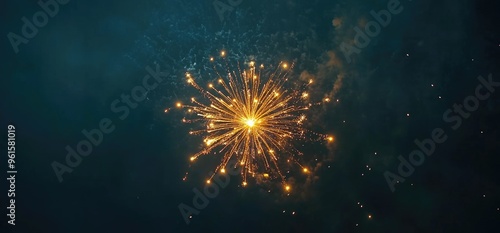 Festive background with fireworks and golden bokeh lights, perfect for creating an elegant atmosphere in the New Year celebration. Created with Ai