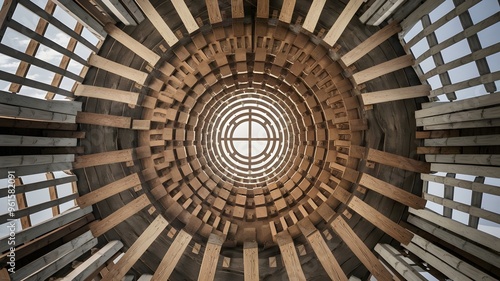 Low-angle shot of wooden structure, Woodwork and carpentry, Wooden buildings and structures.