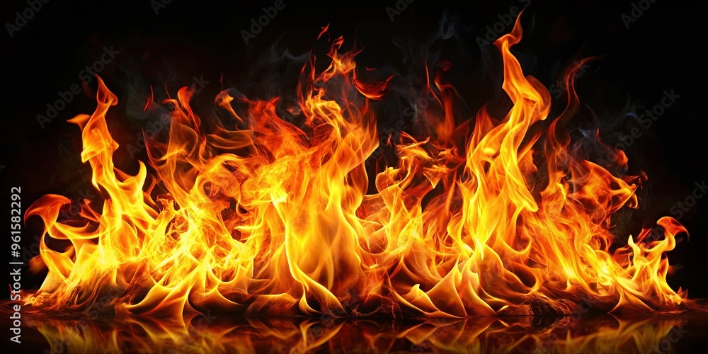 Vibrant flames dancing in darkness, fiery energy and warmth Vibrant flames dancing in darkness, fiery energy and warmth