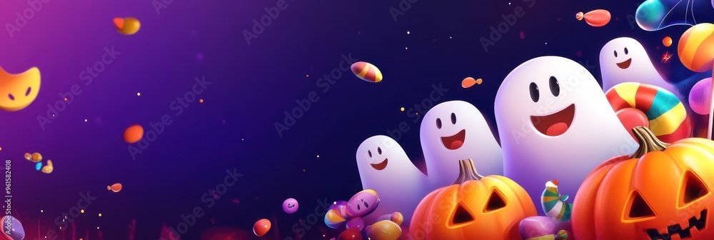 Happy Halloween Ghosts and Pumpkins with Candy Happy Halloween Ghosts and Pumpkins with Candy