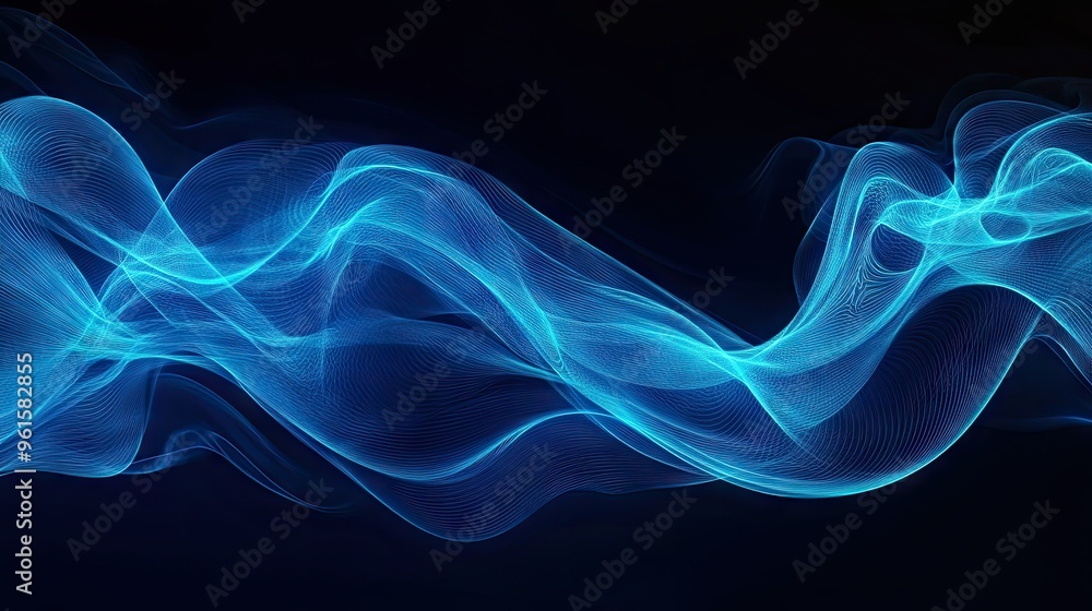 Obraz premium Abstract blue wave lines on a dark background, creating a futuristic and elegant look. Ideal for banners or website headers.