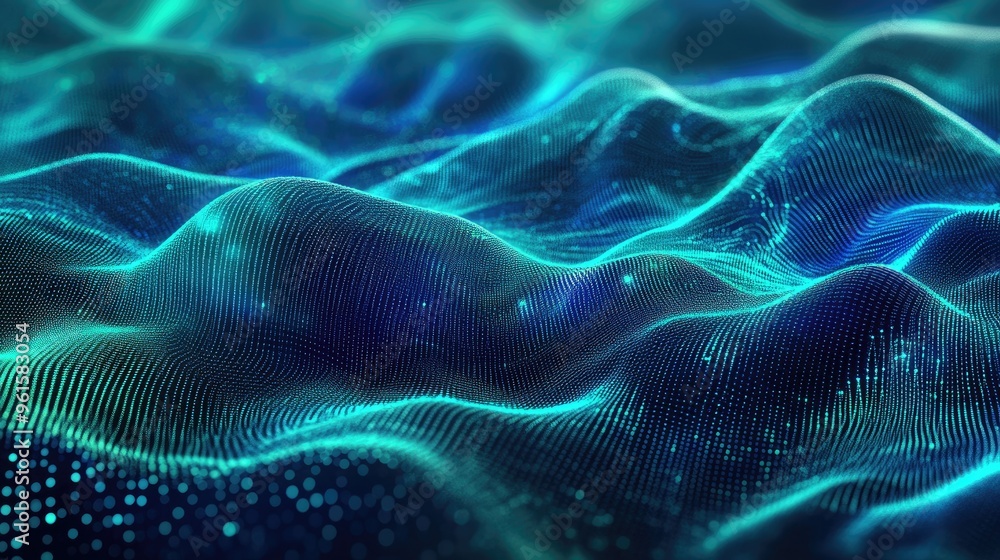 Abstract digital waves in shades of blue and green, representing data flow and technology Abstract digital waves in shades of blue and green, representing data flow and technology
