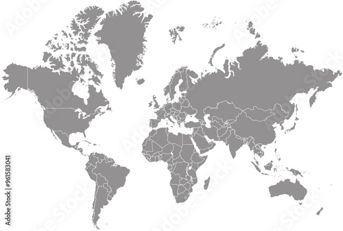 Detailed World map grey color on white background
