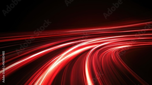 Abstract red light streaks creating a fast-speed curve with dynamic motion on a black background. Vector illustration with high-energy feel.