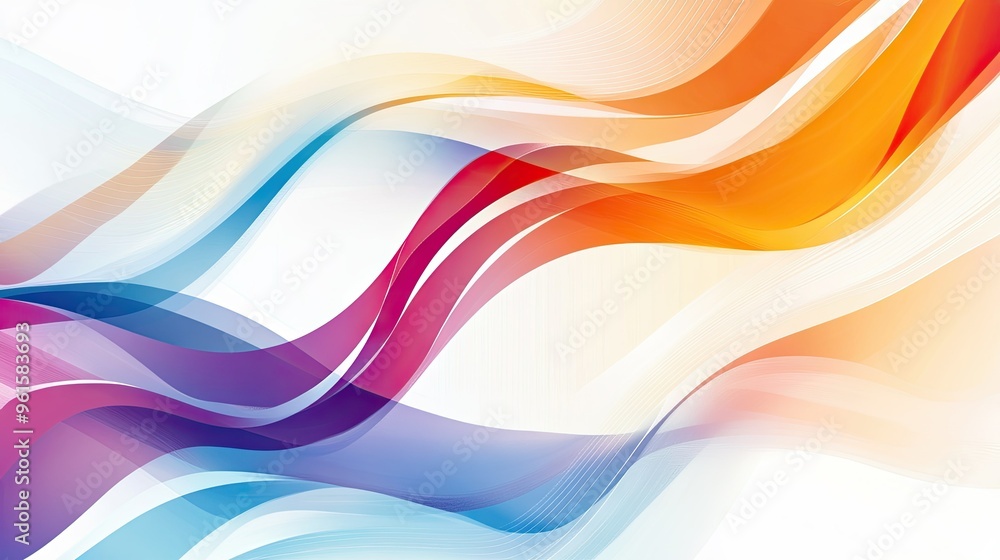 Fototapeta premium Abstract stripe design with vibrant wave lines on a white background, blending geometric patterns for a sleek and professional look.