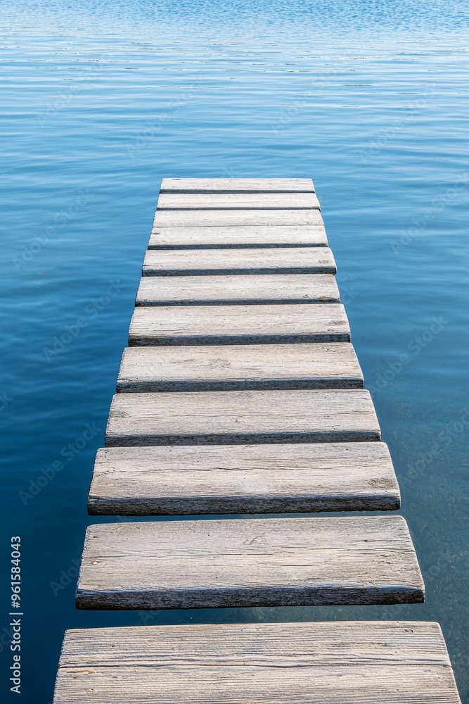 A quaint fishing dock with old wooden planks stretching out over calm water A quaint fishing dock with old wooden planks stretching out over calm water
