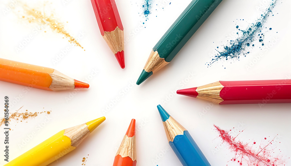 Children's colorful pencils background. Back to school background with empty space for text. School background. Kindergarten and drawing. Children's colorful pencils background. Back to school background with empty space for text. School background. Kindergarten and drawing.