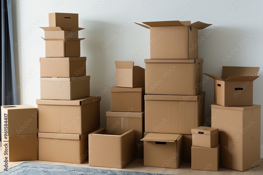 Organized Moving and Storage with Neatly Stacked Cardboard Boxes Organized Moving and Storage with Neatly Stacked Cardboard Boxes
