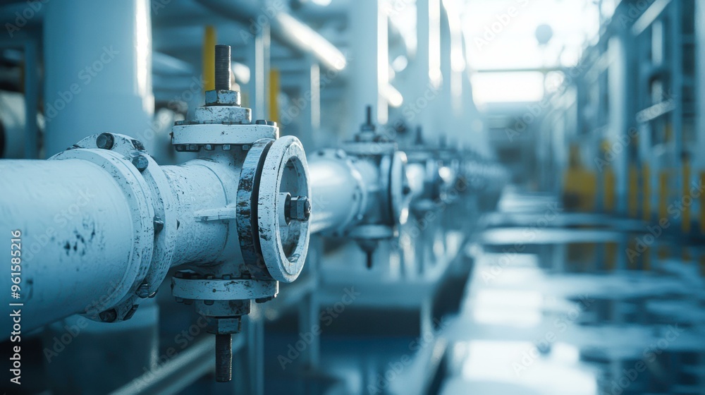 A close-up view of interconnected industrial pipes with bolts and valves, suitable for illustrating concepts of industry, engineering, infrastructure, or water systems, A close-up view of interconnected industrial pipes with bolts and valves, suitable for illustrating concepts of industry, engineering, infrastructure, or water systems,