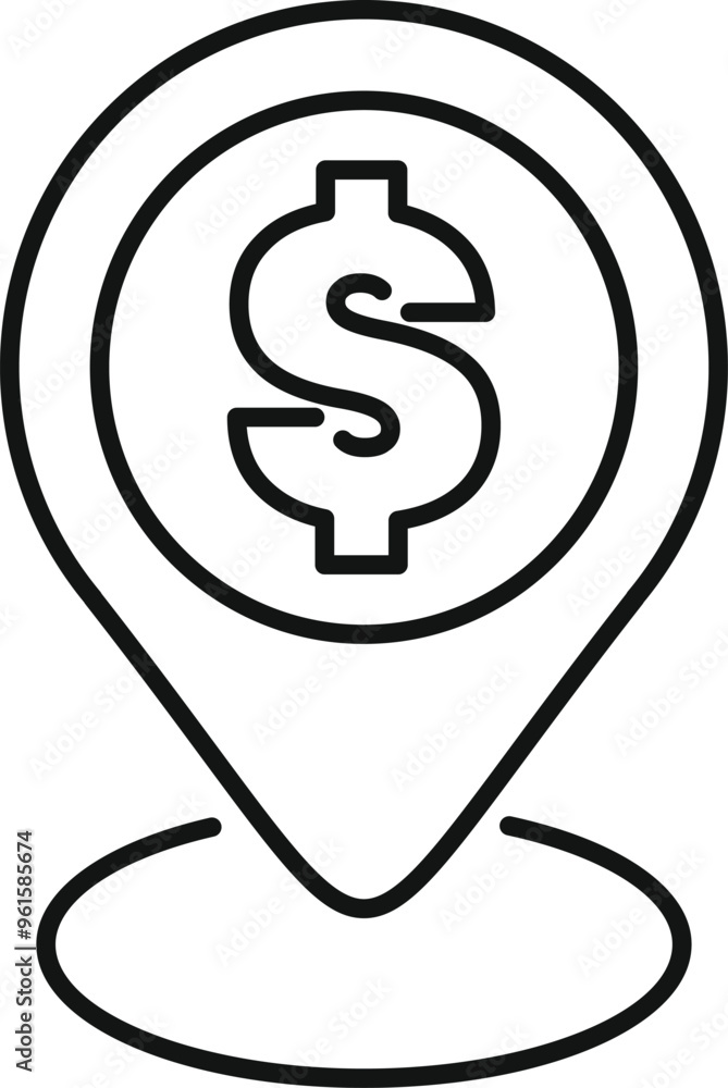 Location pin icon showing a dollar sign, representing the concept of financial location Location pin icon showing a dollar sign, representing the concept of financial location