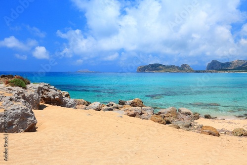 Falassarna Beach, Crete island in Greece. Greek island vacation in May.