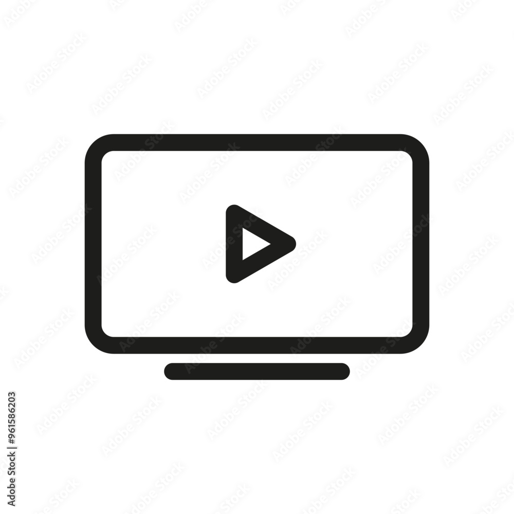 Video play icon. Media player symbol. Simple vector design. Black and white flat screen outline. Video play icon. Media player symbol. Simple vector design. Black and white flat screen outline.