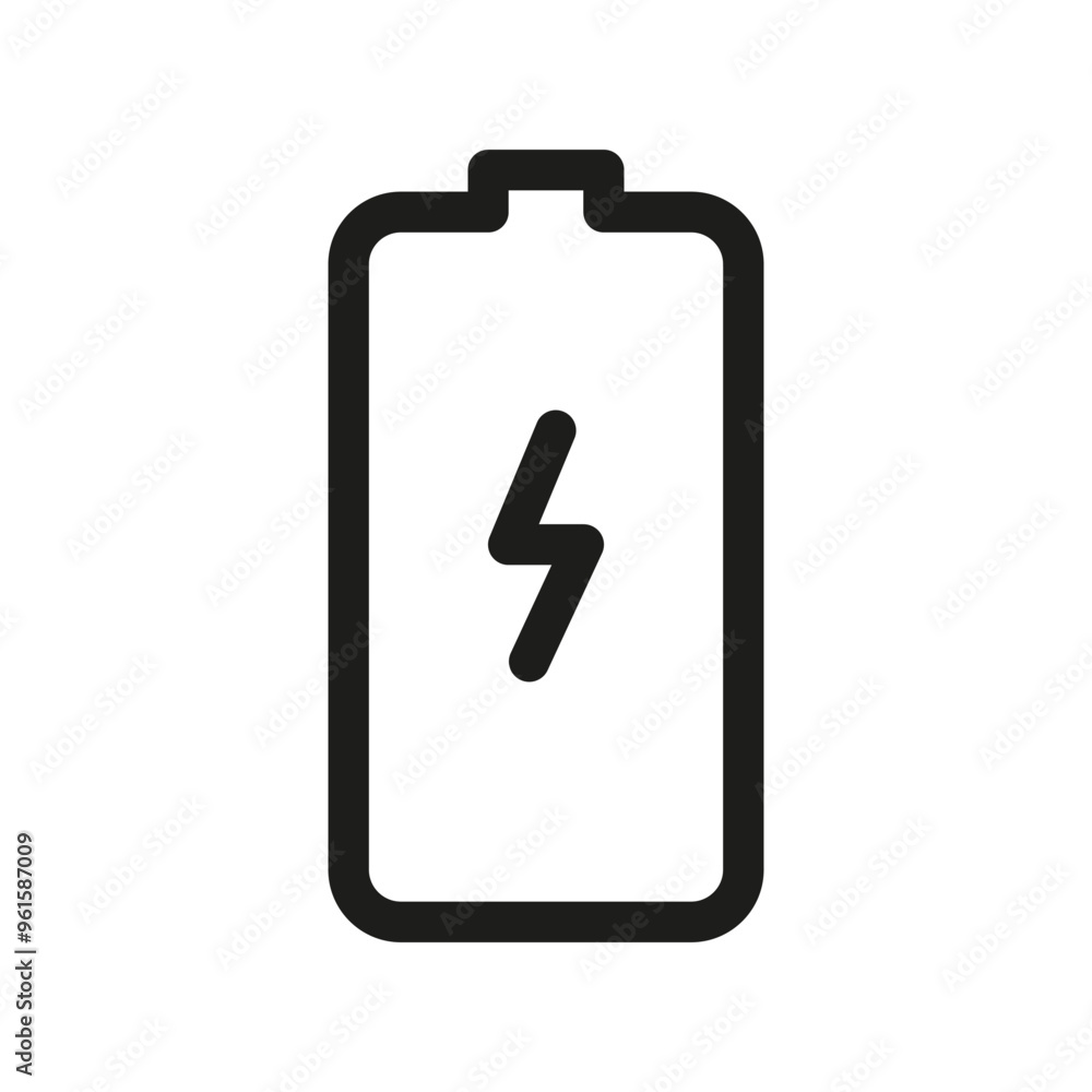 Battery charging icon. Power symbol illustration. Minimalist energy vector. Black outline design. Battery charging icon. Power symbol illustration. Minimalist energy vector. Black outline design.