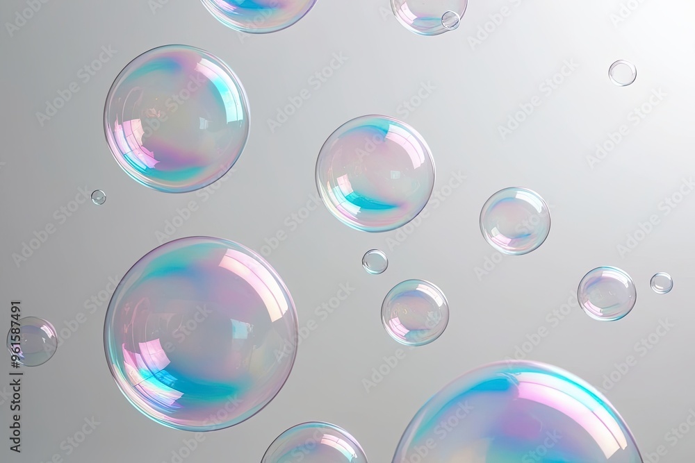 Vibrant Soap Bubbles Displayed on Clean White Backgrounds Vibrant Soap Bubbles Displayed on Clean White Backgrounds