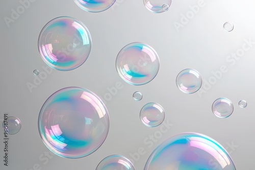 Vibrant Soap Bubbles Displayed on Clean White Backgrounds