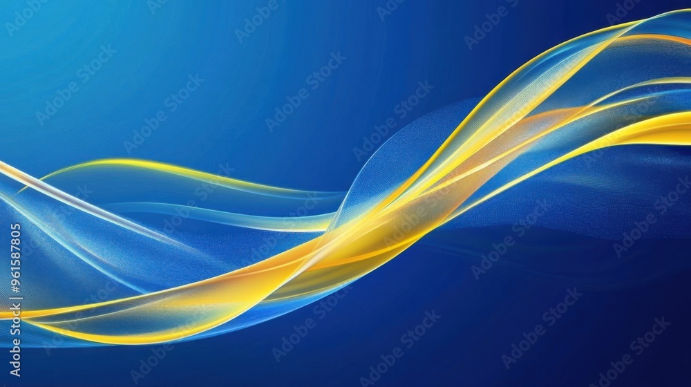 Naklejka premium Abstract blue and yellow flowing wave pattern on dark blue background, Ai Generation