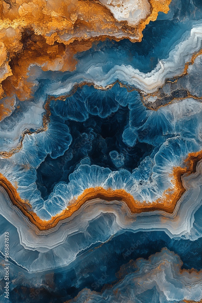 Stunning geological formation showcasing vibrant blue and orange mineral layers Stunning geological formation showcasing vibrant blue and orange mineral layers