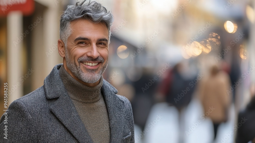 Fototapeta premium Mature Handsome Man Smiling in Urban Setting
