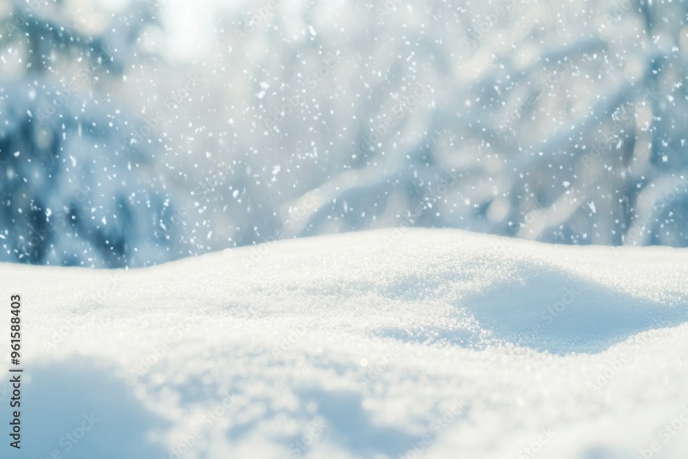 A serene winter landscape featuring a close-up view of soft A serene winter landscape featuring a close-up view of soft