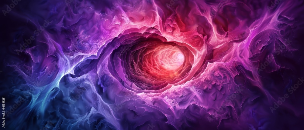A swirling composition of purple, blue, and pink hues encircling a red heart at its core - computer-generated image A swirling composition of purple, blue, and pink hues encircling a red heart at its core - computer-generated image