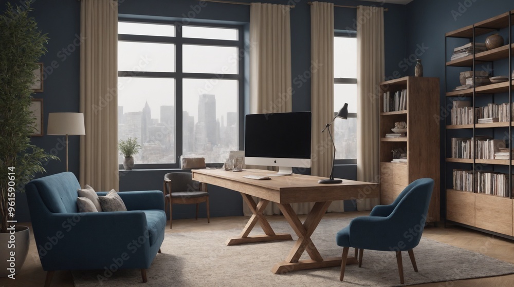 Fototapeta premium A beautiful study room interior design, An empty interior room mockup template design.