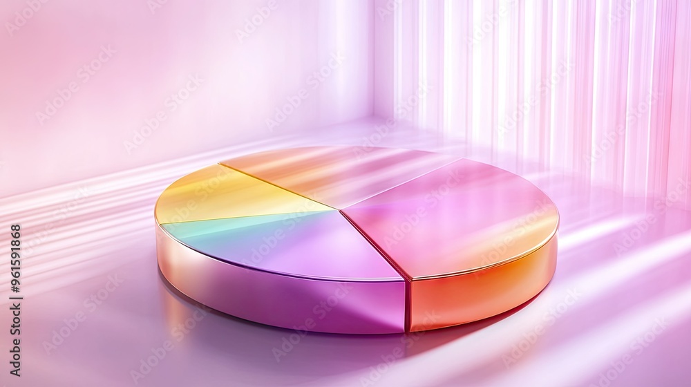 Floating 3D pie chart with glossy, gradient-colored segments, and light reflections, futuristic design - Floating 3D pie chart with glossy, gradient-colored segments, and light reflections, futuristic design -