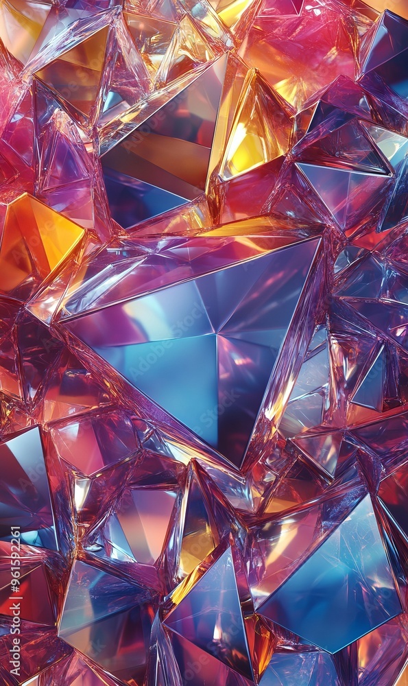 Colorful geometric shapes reflecting light in a vibrant abstract arrangement Colorful geometric shapes reflecting light in a vibrant abstract arrangement