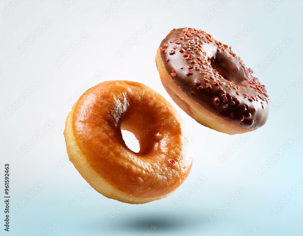 Colorful donuts flying with sprinkles isolated on white background. ai generated Colorful donuts flying with sprinkles isolated on white background. ai generated