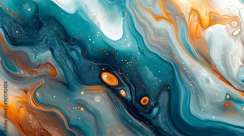 Colorful abstract swirl with orange and teal hues in a fluid motion pattern