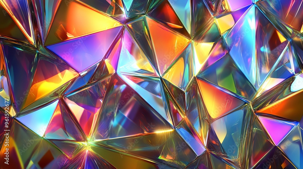 Colorful abstract geometric shapes reflecting light in vibrant patterns Colorful abstract geometric shapes reflecting light in vibrant patterns