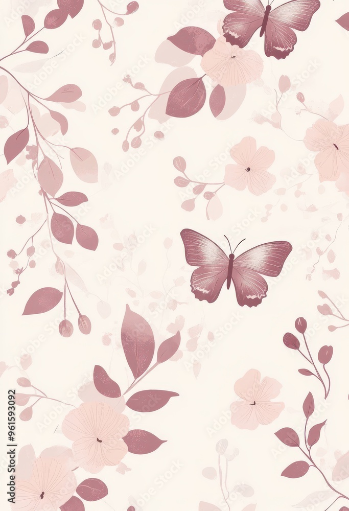 Beautiful pastel pink and lilac pattern with butterflies and flowers creating a delicate and calming design Beautiful pastel pink and lilac pattern with butterflies and flowers creating a delicate and calming design