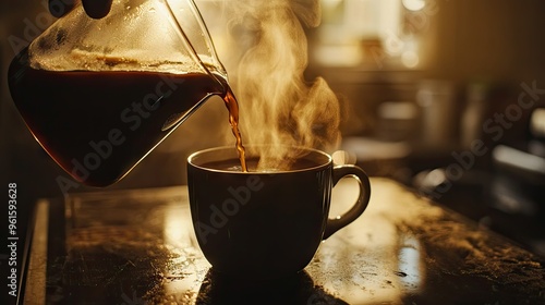 Wallpaper Mural Hot coffee being poured into a mug, steam rising gently from the dark liquid, early morning vibe Torontodigital.ca