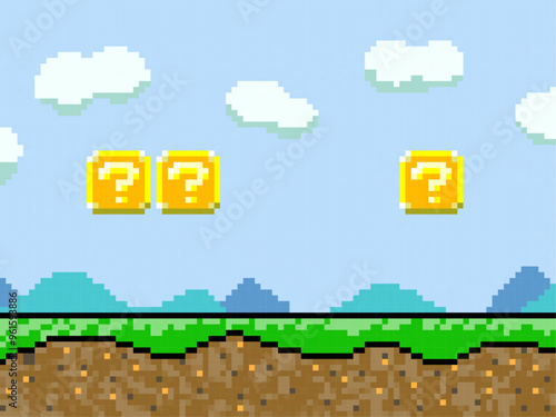 レトロゲーム画面のようなドット絵背景