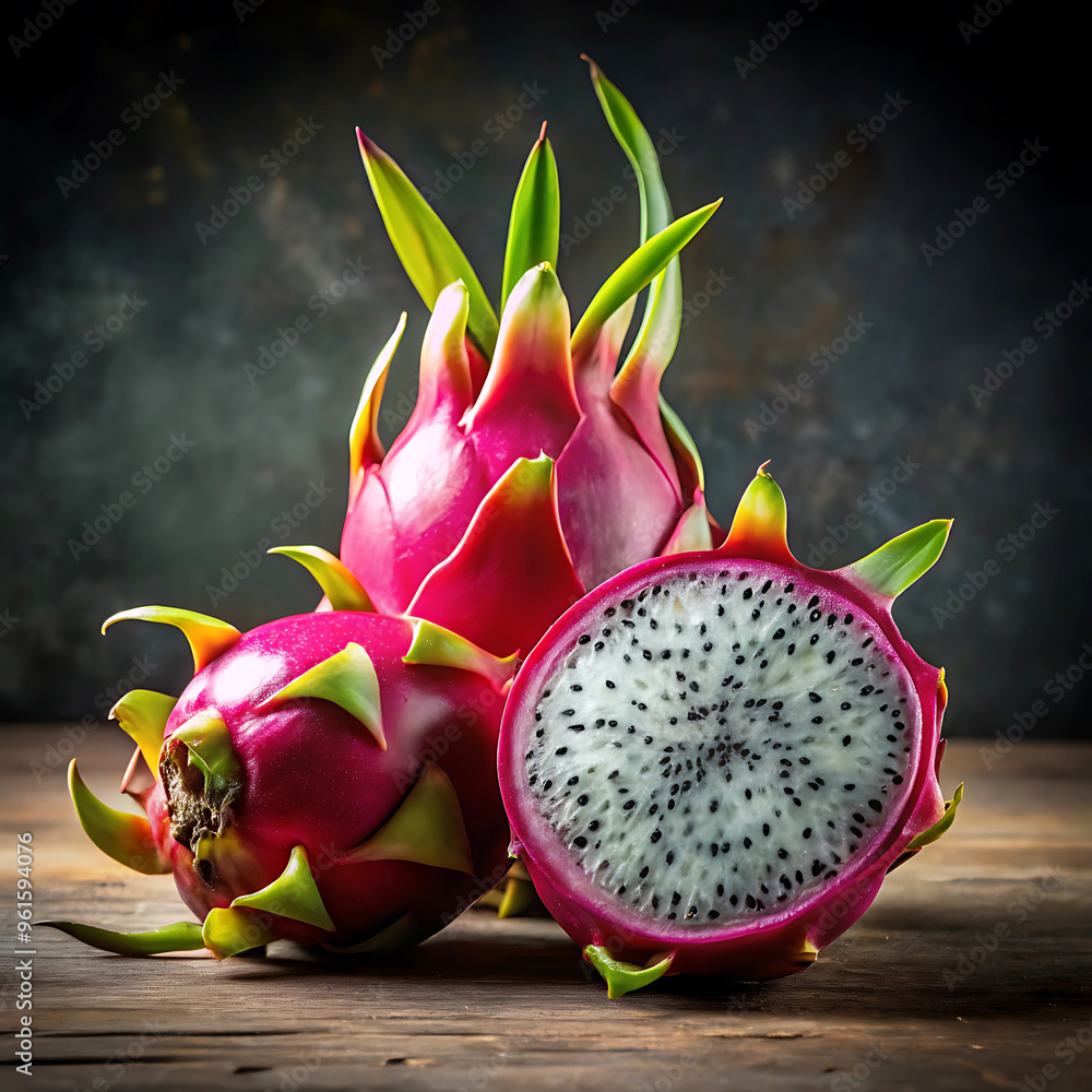 Cinematic dark style dragon fruit or pitahaya still life Cinematic dark style dragon fruit or pitahaya still life