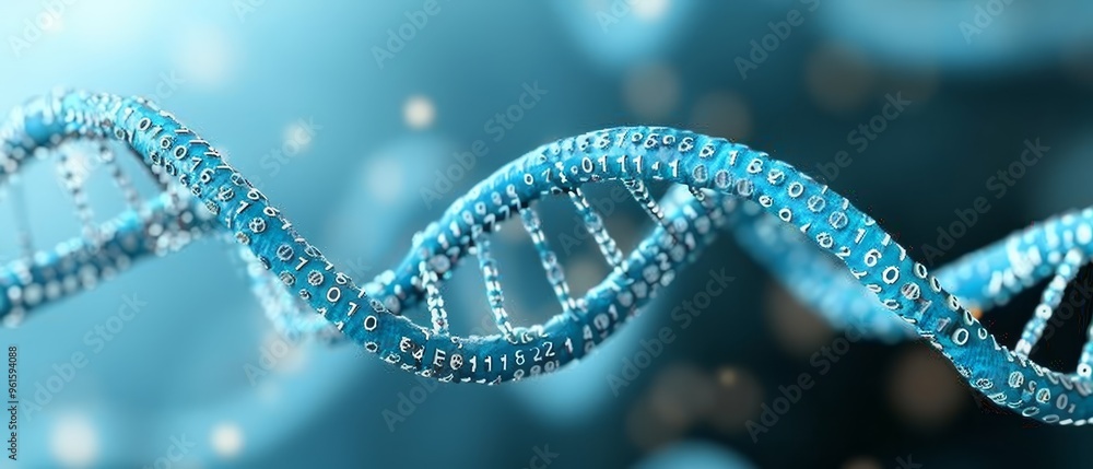 A detailed view of a blue and white double-stranded model of a human cell A detailed view of a blue and white double-stranded model of a human cell