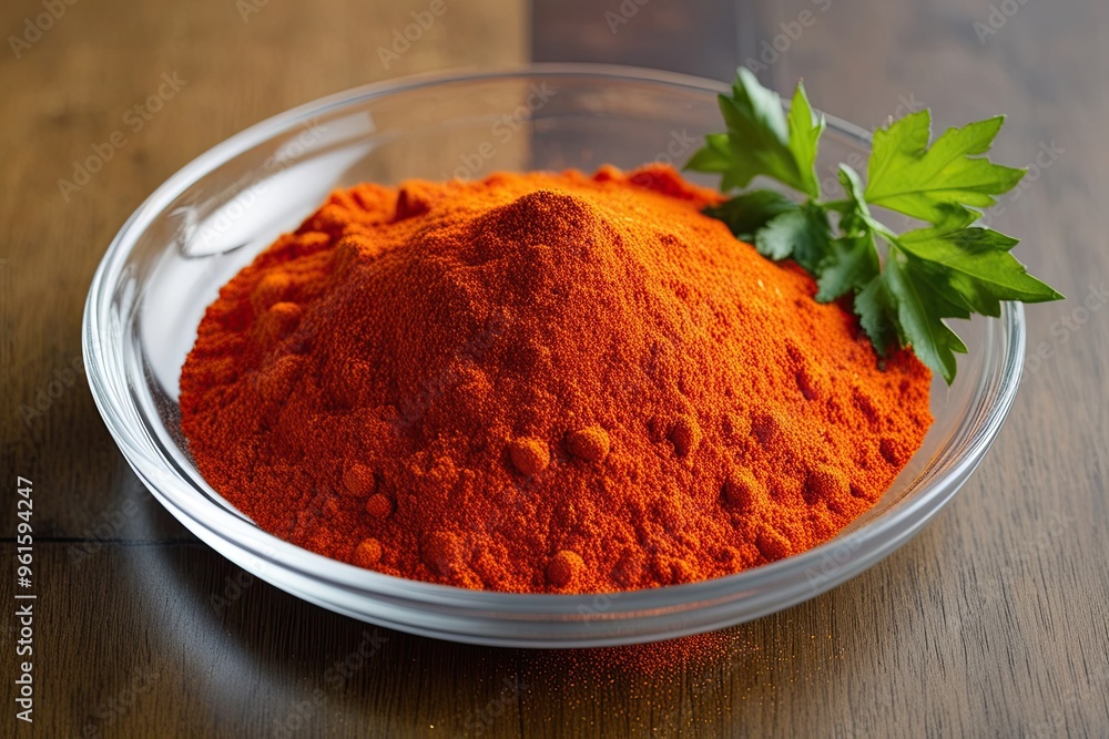 Vibrant Chili Paprika Powder Displayed on White Plate for Culinary Inspiration