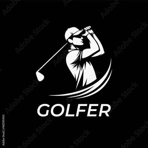 golfer swing silhouette vector logo design