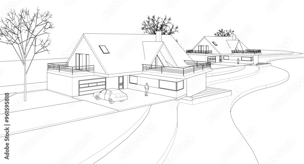 modern residential architecture 3d illustration modern residential architecture 3d illustration