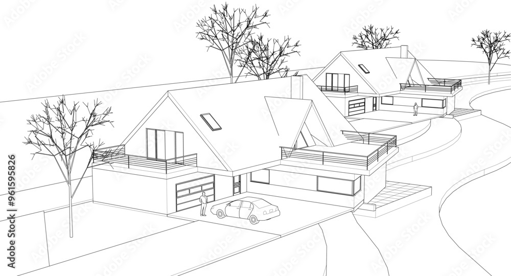 Fototapeta premium modern residential architecture 3d illustration