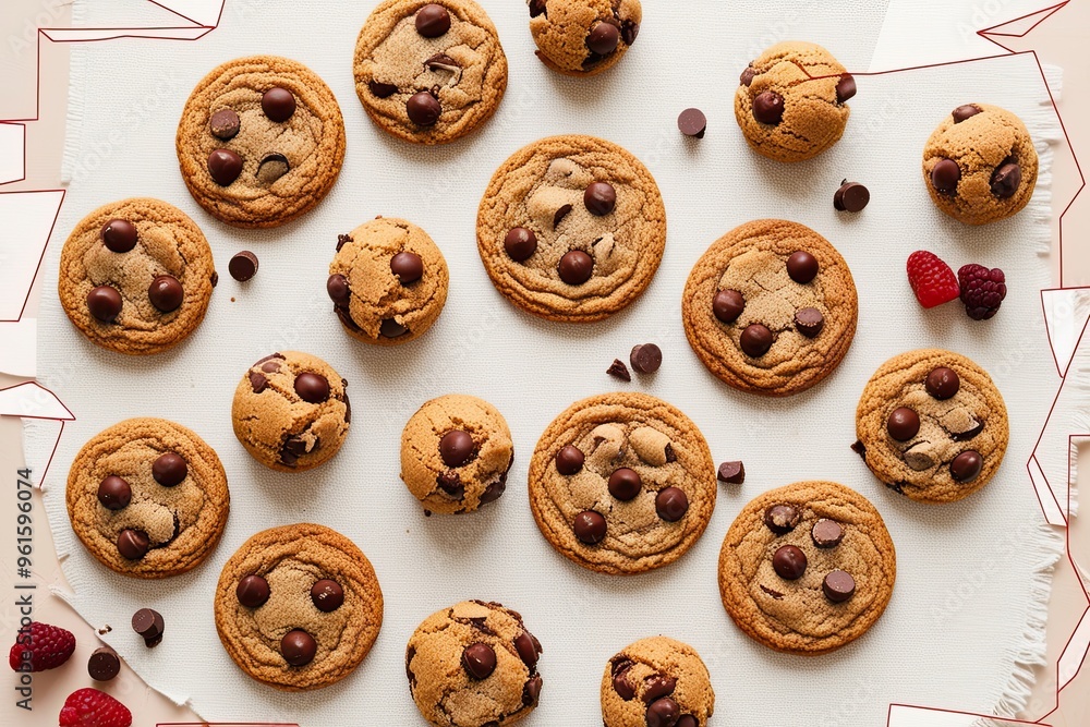 Delicious Wholesome Cookie Delights on Light Background with Artistic Fragmented Edges Delicious Wholesome Cookie Delights on Light Background with Artistic Fragmented Edges