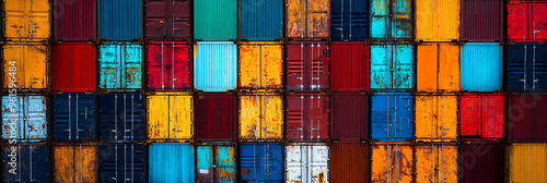 colorful shipping containers drone shot photo