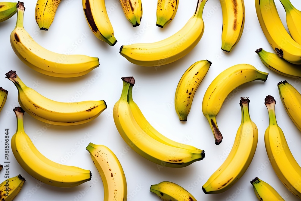 Fresh Ripe Banana Collection Isolated on White Background with Cut Pieces