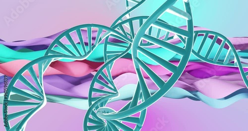 DNA strands animation over colorful abstract background photo