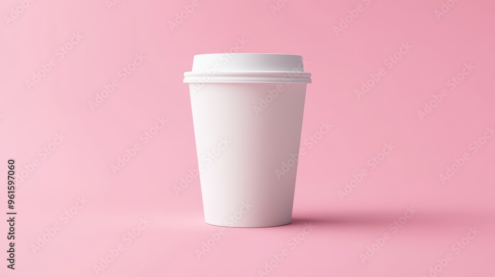 White coffee cup on a table with a pink wall background and copy space for advertisements White coffee cup on a table with a pink wall background and copy space for advertisements