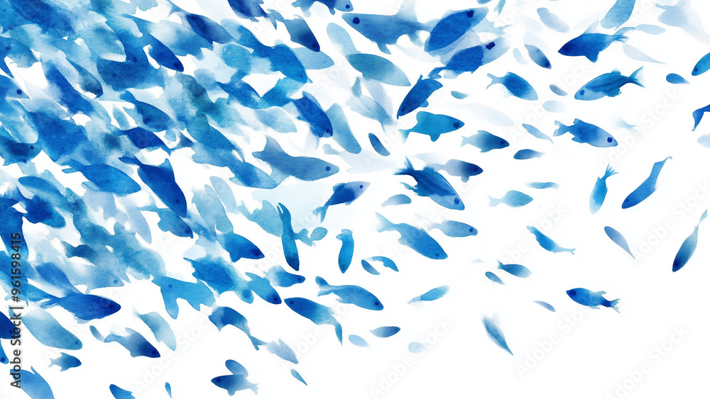 Fototapeta premium Abstract Blue Fish: Minimalist White Background
