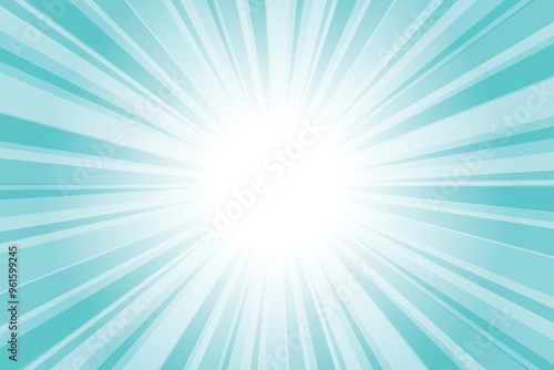 Abstract glowing medium turquoise blue sunburst background. Blue glow effect sunburst background for presentation, banner, poster, flyer, sales. Modern pop art poster for summer and spring. 