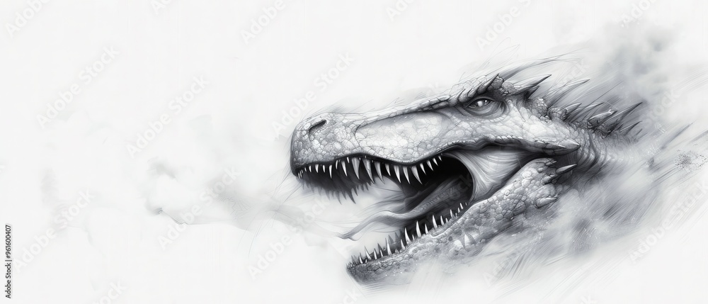 Fototapeta premium Dinosaur's gaping maw reveals teeth