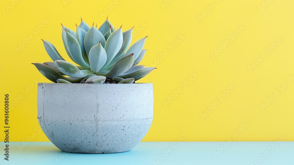 Minimal succulent garden in concrete pot with yellow banner. Shop header for text and design with contrasting colors, popular in blogging. Minimal succulent garden in concrete pot with yellow banner. Shop header for text and design with contrasting colors, popular in blogging.
