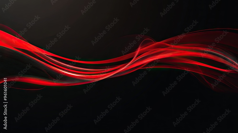 Fototapeta premium Vector illustration of abstract red light trails forming swift curves and dynamic motion on a sleek black background. Perfect for modern designs. -
